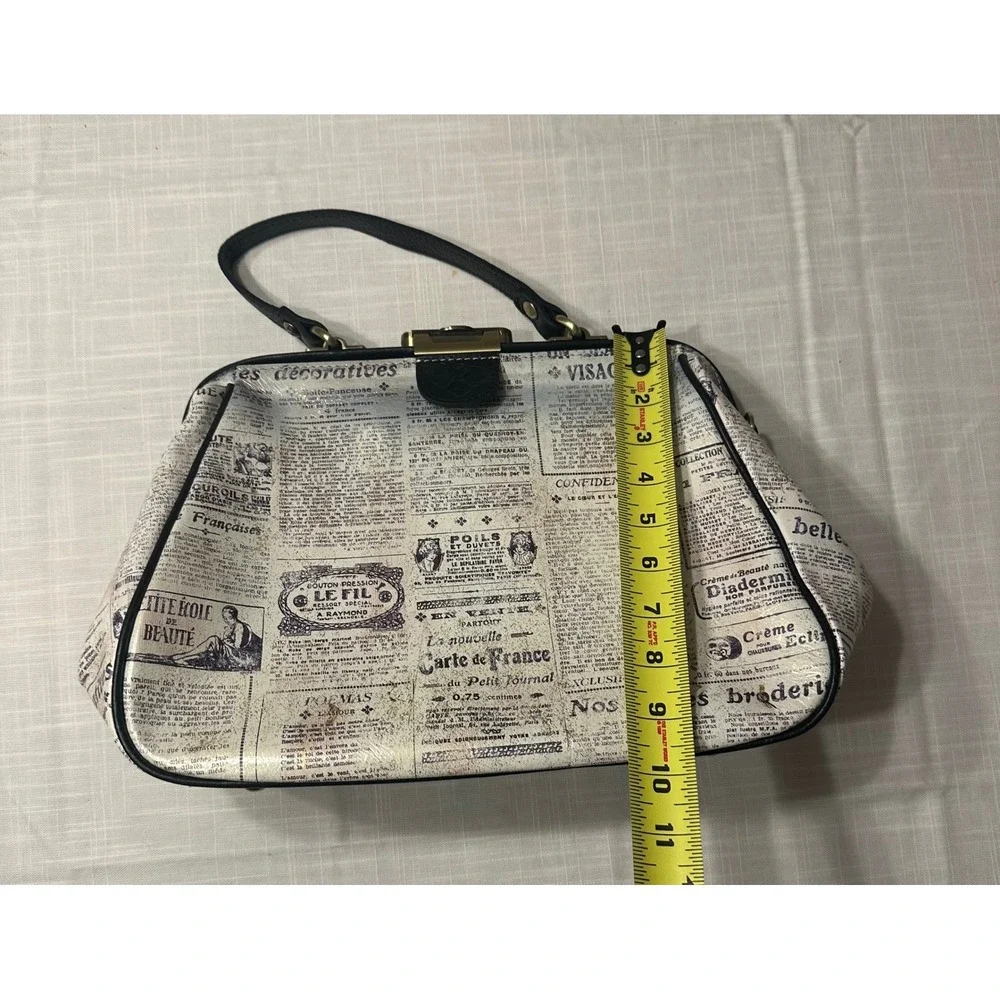 Patricia Nash Newspaper Print Leather Frame Satchel Doctor Bag P374245